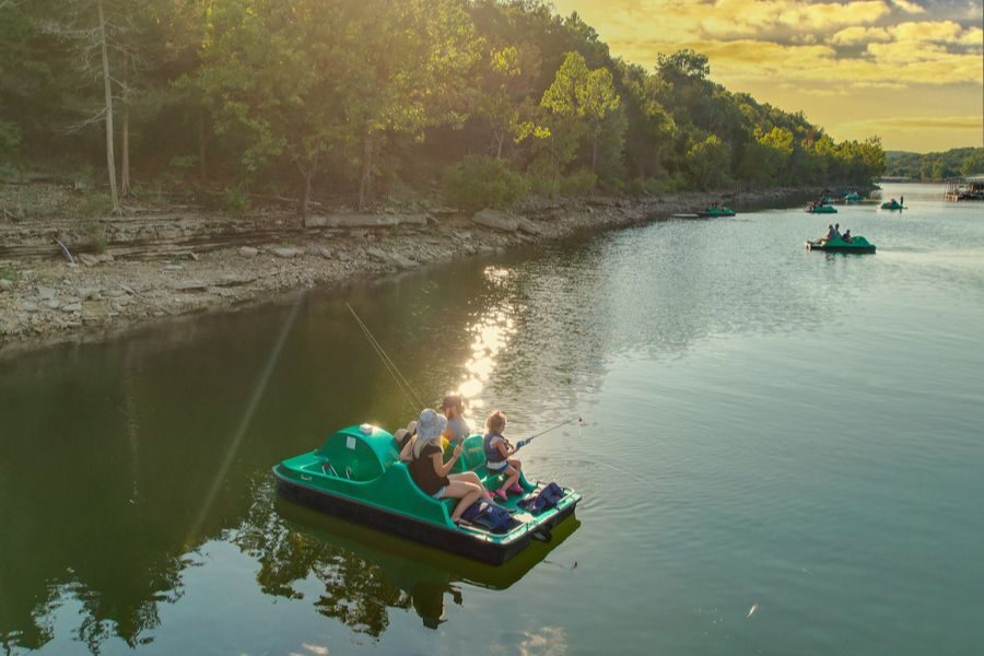 Pedal Boat Fishing A family enjoys Pedal Boat Fishing on Table Rock Lake at Big Cedar Lodge.