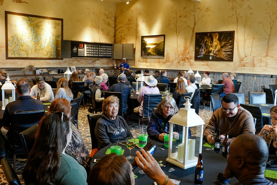 Beverage and Bingo Adults enjoying bingo night with beverages